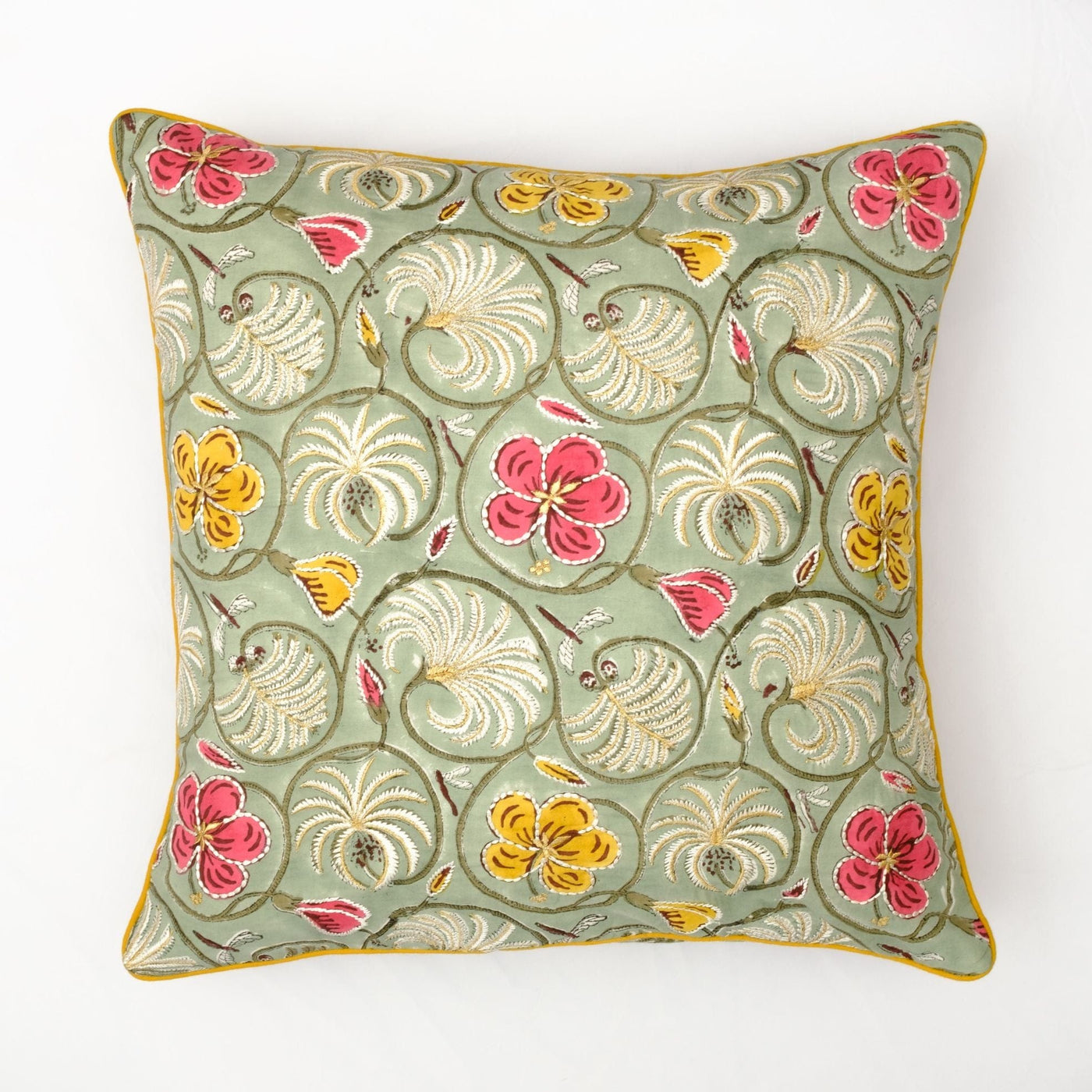 The Fabricrush  Pillowcases & Shams Floral Green Pink Cushion Cover