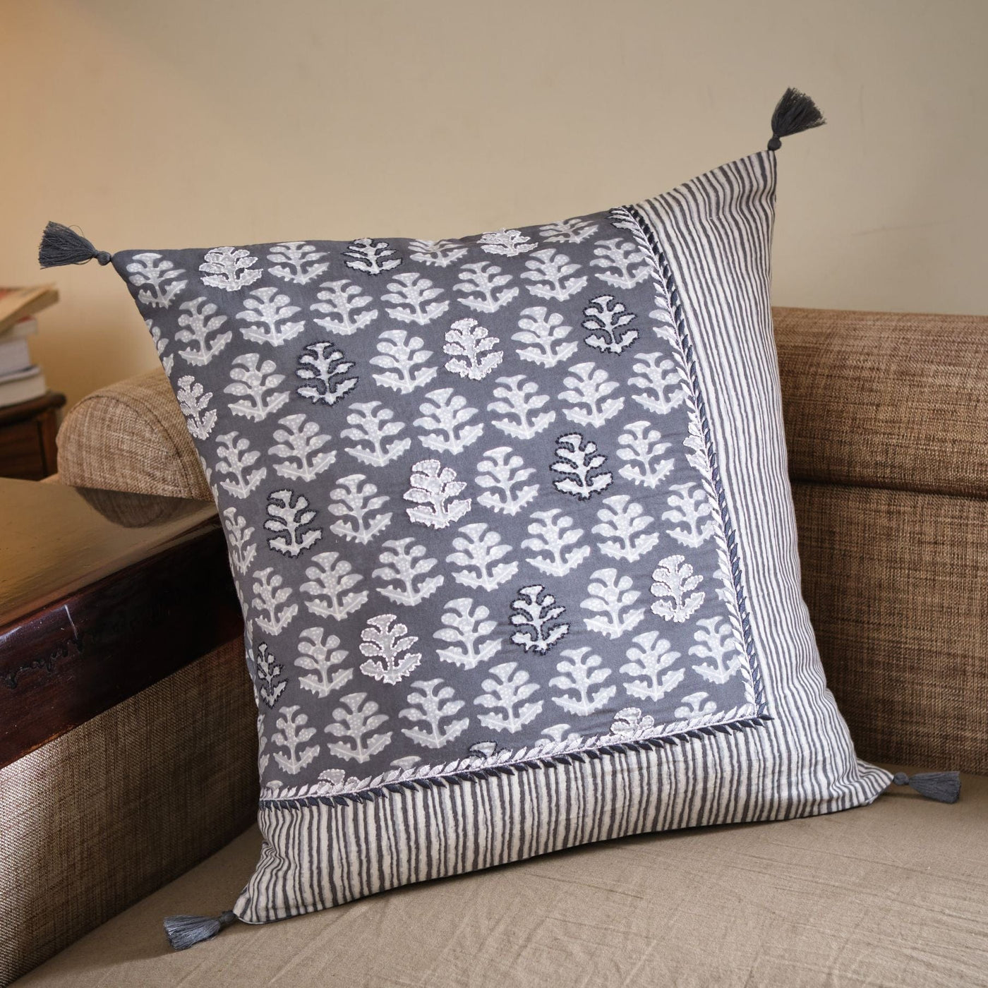 The Fabricrush  Pillowcases & Shams Grey Embroidered Cushion Cover