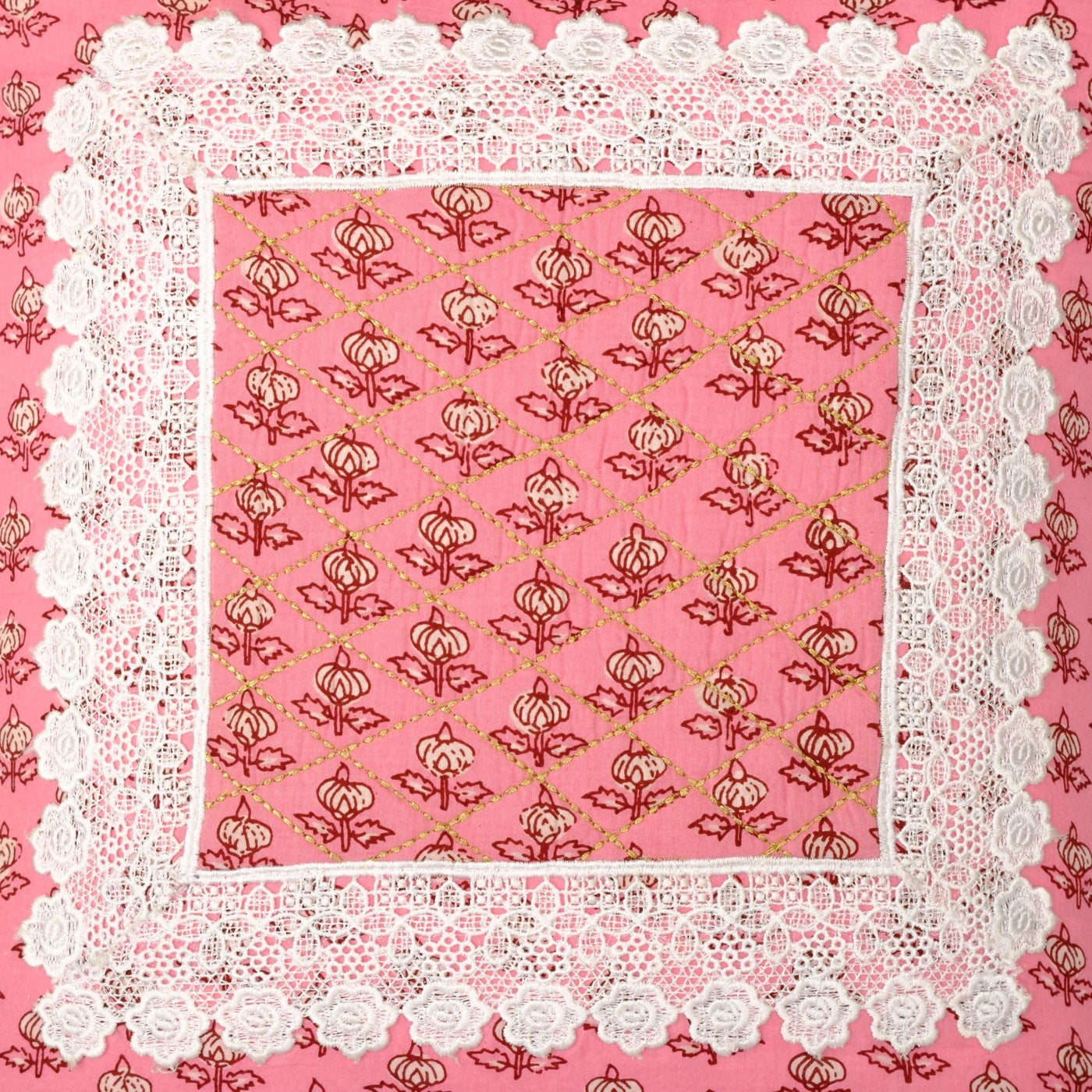 The Fabricrush  Pillowcases & Shams Lace Quilted Pink Pillow Cushion Cover