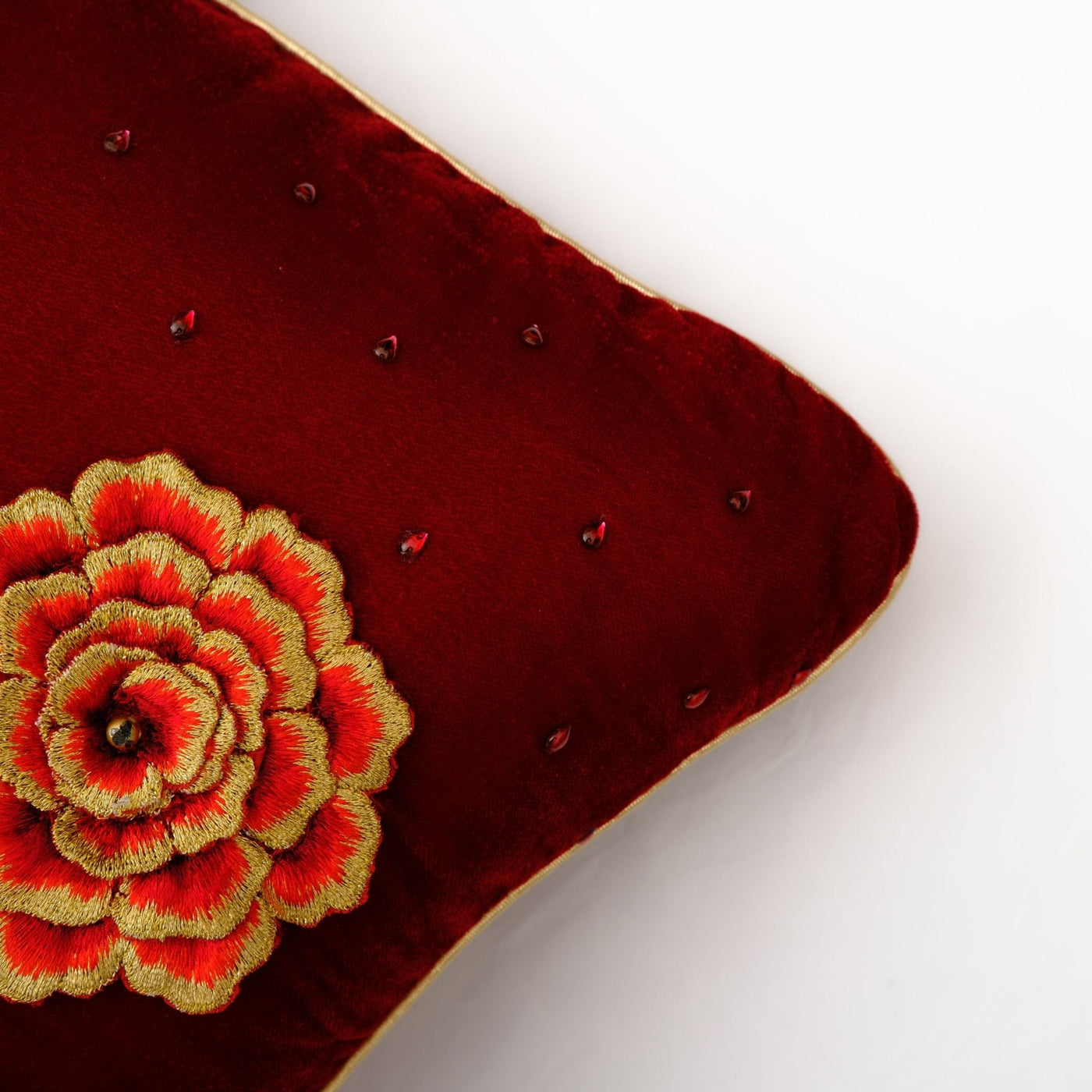 The Fabricrush  Pillowcases & Shams Red Embroidery Flower Cushion Cover