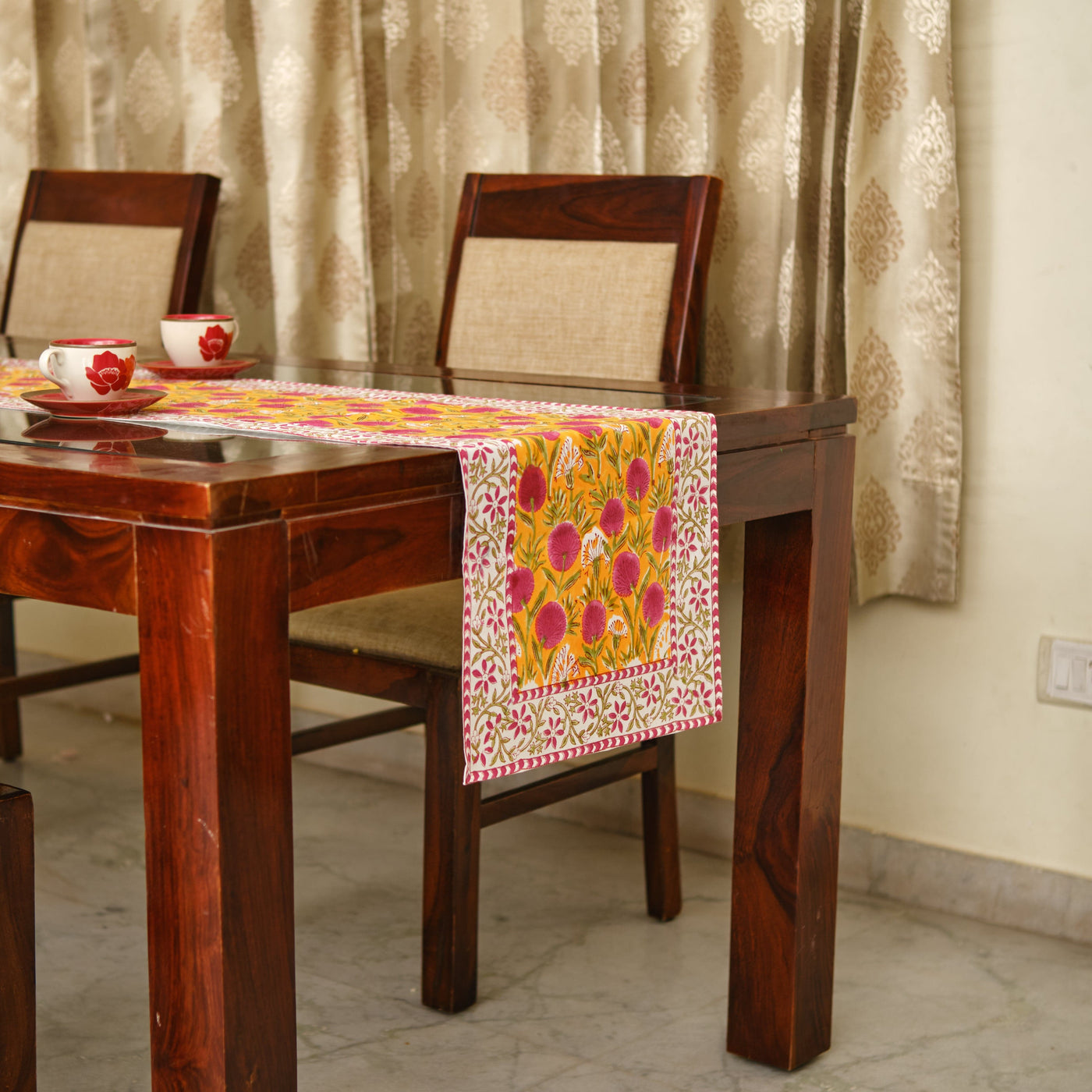 Cotton Print Club Table Runners Marigold Table Runner in 3 Sizes