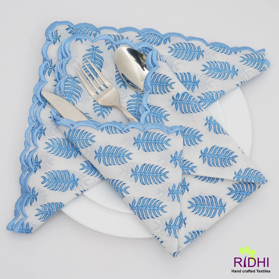 Cerulean Blue Scallop Embroidery Napkins
