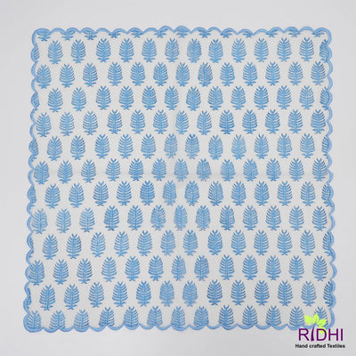 Cerulean Blue and White Indian Hand Block Leaf Printed 100% Pure Cotton Cloth Napkins, Gifts, 9x9"- Cocktail Napkins, 20x20"- Dinner Napkins