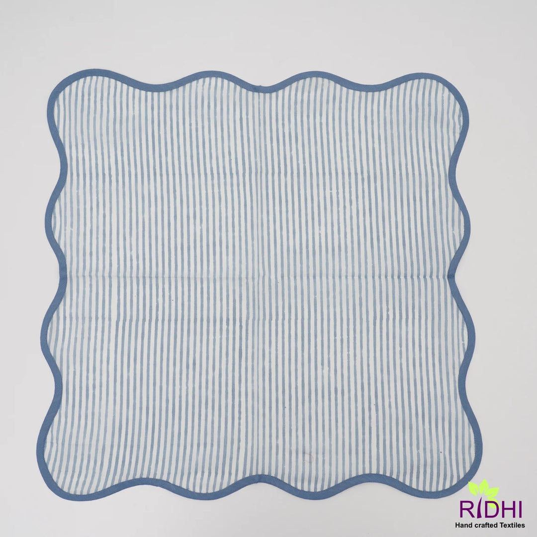 Green, Blue, Mustard Stripes India Print 100% Pure Cotton Cloth Napkins