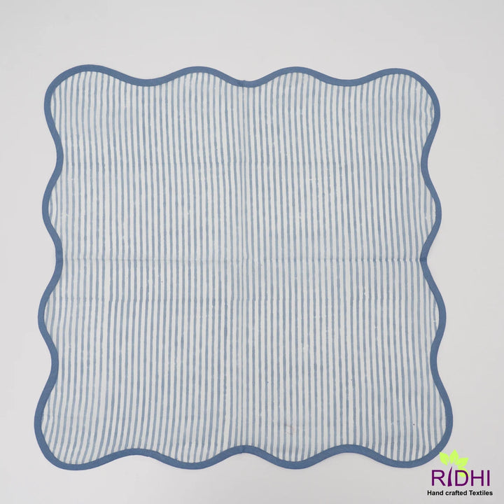 Green, Blue, Mustard Stripes India Print 100% Pure Cotton Cloth Napkins