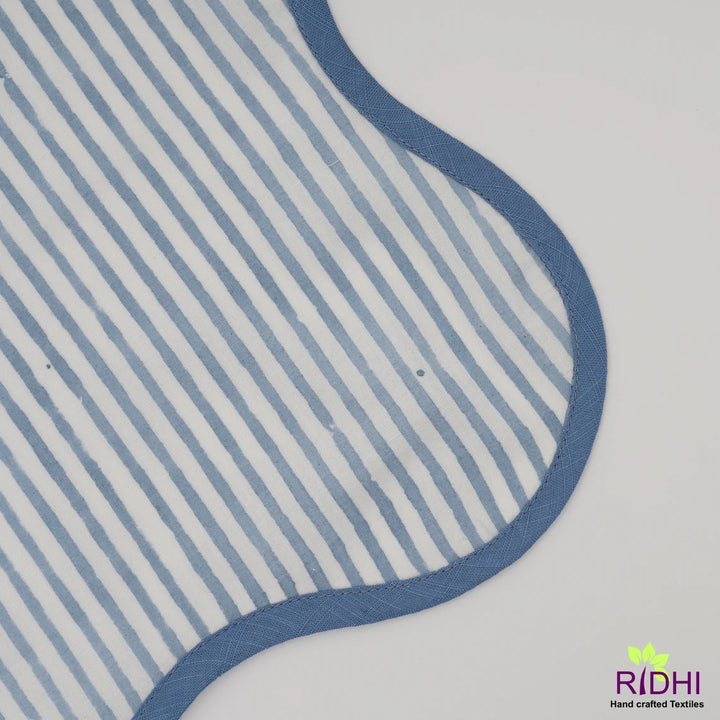 Green, Blue, Mustard Stripes India Print 100% Pure Cotton Cloth Napkins