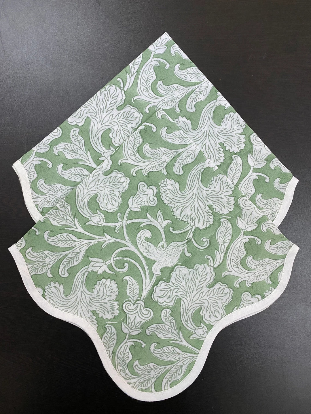 Fabricrush Sage Green Indian Hand Block Floral Printed Cotton Cloth Piping Napkins