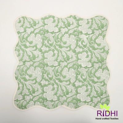 Fabricrush Sage Green and Off White Indian Hand Block Floral Printed Cotton Cloth Piping Napkins, Wedding Birthday Anniversary Restaurant Farmhouse, 20x20"-Dinner Napkins