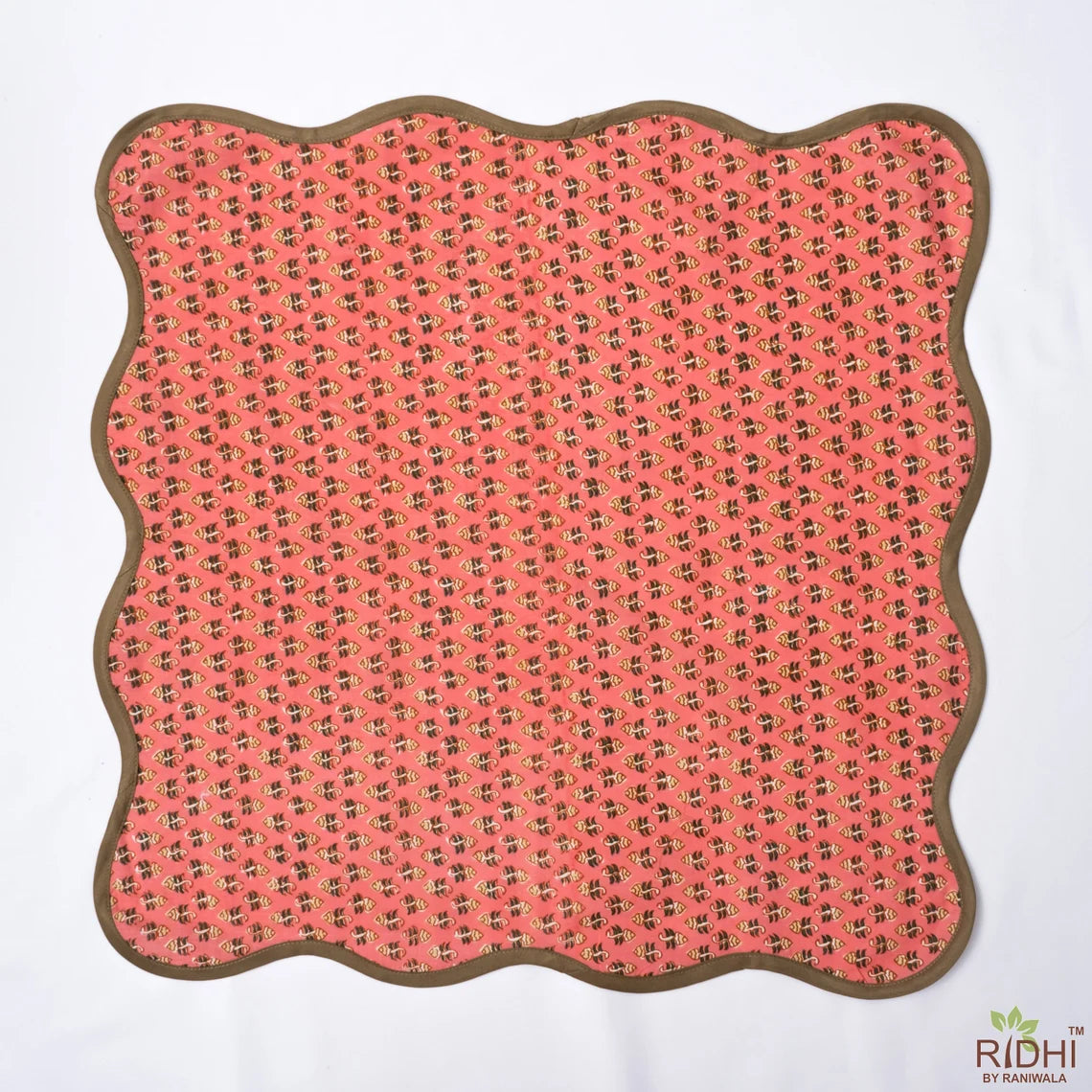 Brick Pink Hunter Green Scalloped Embroidery Cotton Napkins