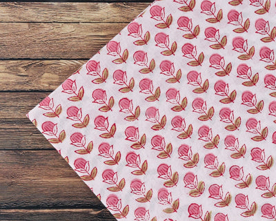 Fabricrush Punch Pink and Army Green Indian Floral Hand Block Printed Cotton Cloth Napkins Wedding Home Event Party Gift, 18x18"- Cocktail 20x20"- Dinner