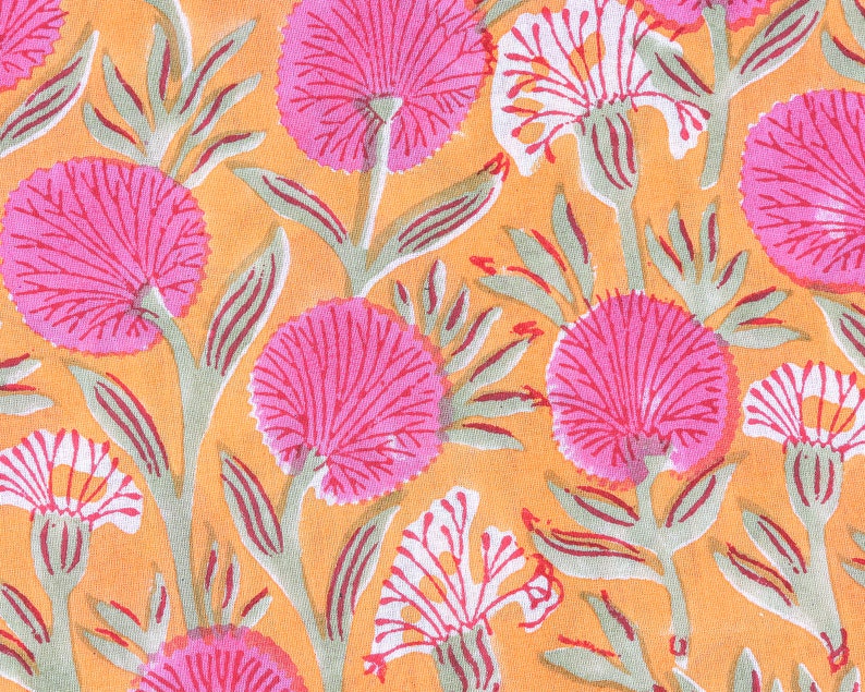 Tangerine Orange, Bubblegum Pink Indian Floral Hand Block Printed Cotton Napkins Wedding Event Home Restaurant 9x9"- Cocktail 20x20"- Dinner