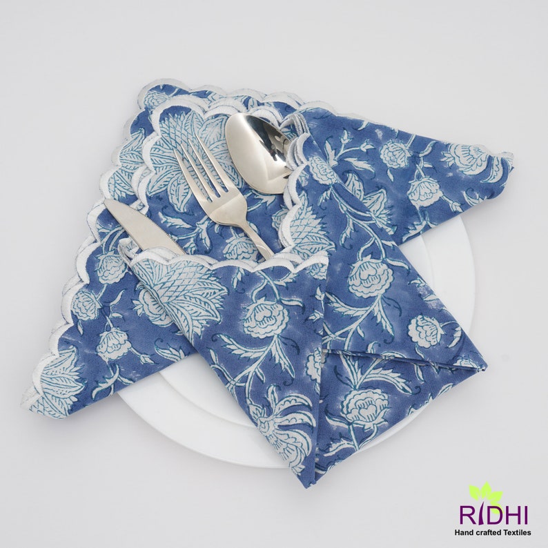 Aegean Blue Scallop Embroidery Napkins