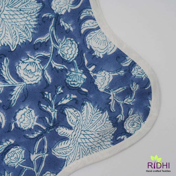 Fabricrush Blue Indian Hand Block Floral Printed Pure Cotton Cloth Piping Napkins