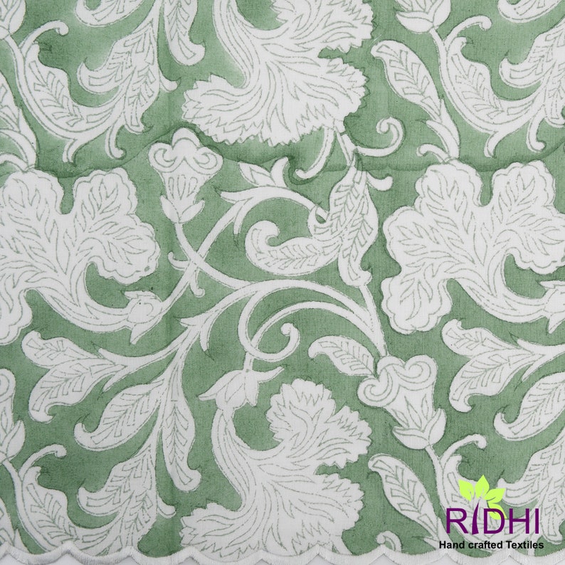 Sage Green and White Indian Floral Hand Block Print Cotton Embroidery Napkins