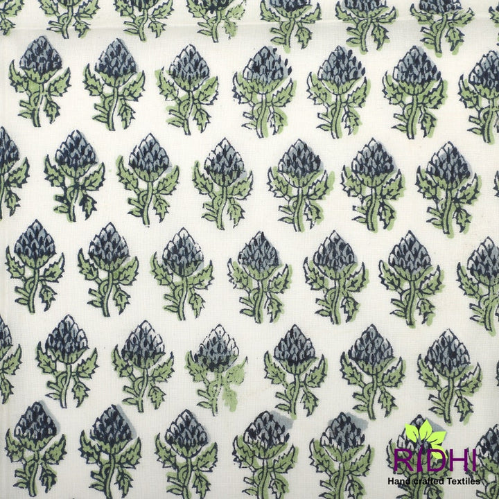 Fabricrush Airforce and Oxford Blue, Fern Green India Floral Hand Block Print Pure Cotton Tasseled Napkins, 18x18"- Cocktail Napkins, 20x20"- Dinner Napkins, Gift for her