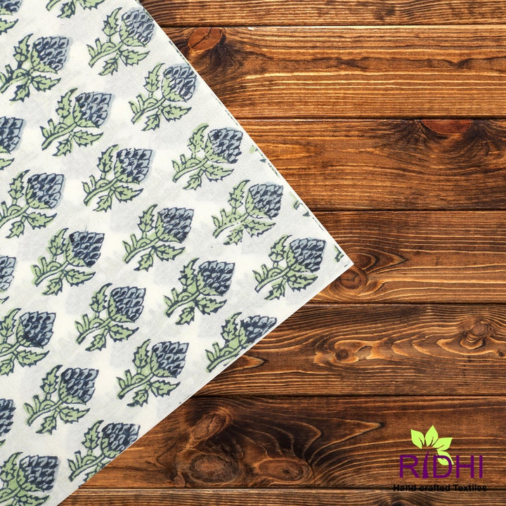 Fabricrush Airforce and Oxford Blue, Fern Green India Floral Hand Block Print Pure Cotton Tasseled Napkins, 18x18"- Cocktail Napkins, 20x20"- Dinner Napkins, Gift for her