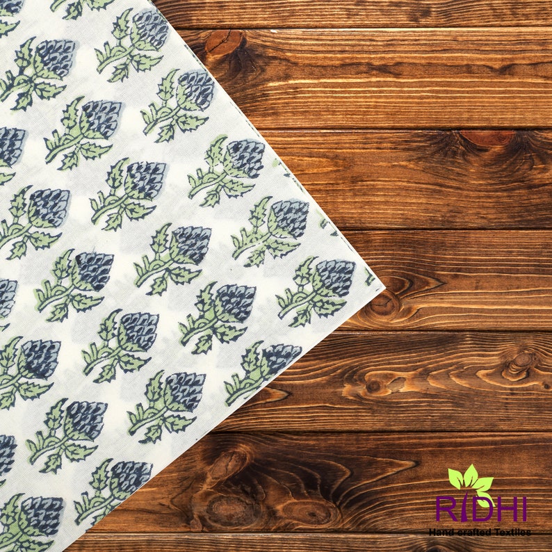 Airforce and Oxford Blue, Fern Green India Floral Hand Block Print Pure Cotton Cloth Napkins, 9x9"- Cocktail Napkins, 20x20"- Dinner Napkins