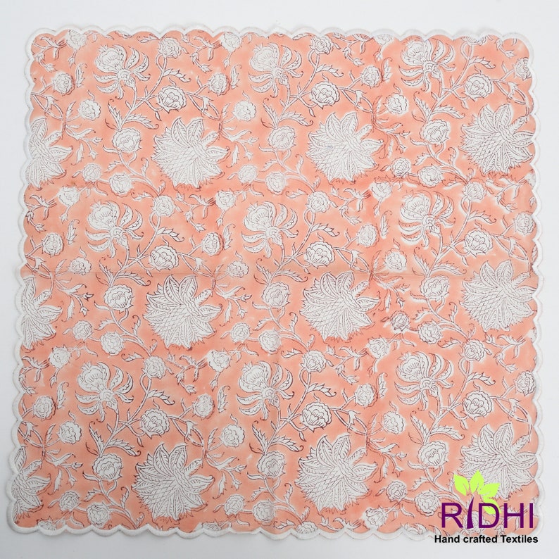 Fabricrush Salmon Pink and White Indian Hand Block Floral Printed Cotton Cloth Napkins, Wedding Event Home Party Gift 18x18"- Cocktail 20x20"- Dinner, Gift for her, gifts, Halloween, Christmas, Thanksgiving