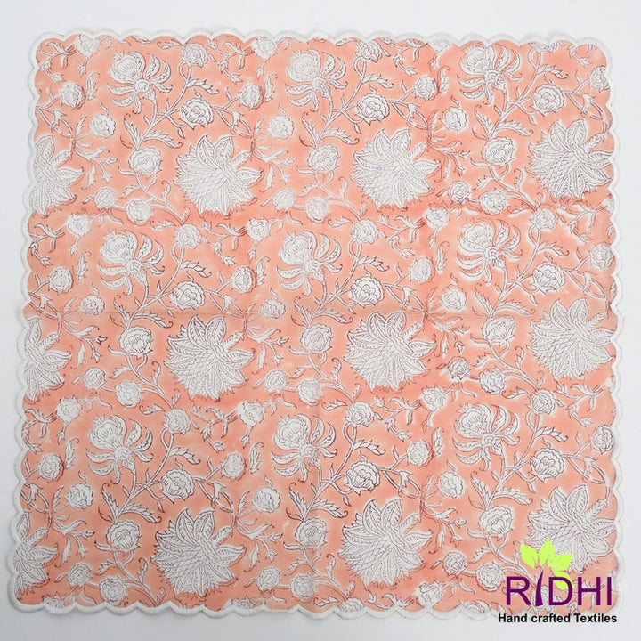 Fabricrush Salmon Pink and White Indian Hand Block Floral Printed Cotton Cloth Napkins, Wedding Event Home Party Gift 18x18"- Cocktail 20x20"- Dinner, Gift for her, gifts, Halloween, Christmas, Thanksgiving