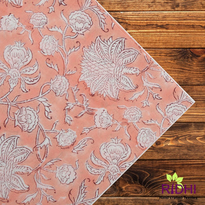 Fabricrush Salmon Pink and White Indian Hand Block Floral Printed Cotton Cloth Napkins, Wedding Event Home Party Gift 18x18"- Cocktail 20x20"- Dinner