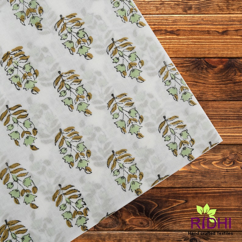 Mint, Olive Green and White Floral Indian Hand Block Printed Pure Cotton Cloth Napkins, Wedding Picnic Party, 9x9"- Cocktail 20x20"- Dinner