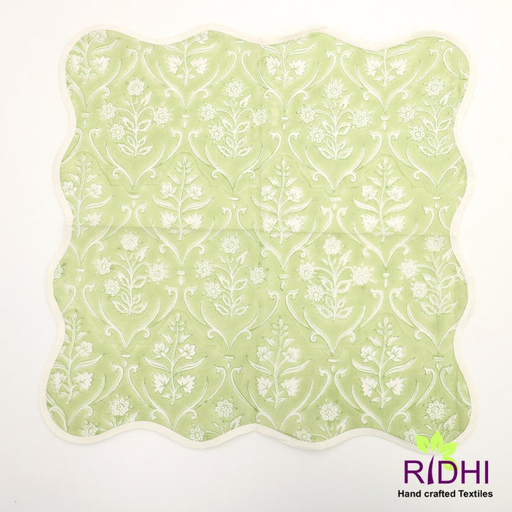 Fabricrush Pear Green and Off White Indian Hand Block Floral Printed Cotton Cloth Napkins, Wedding Home Decor Coffee Table Fall Garden Patio, 20x20"- Dinner Napkins