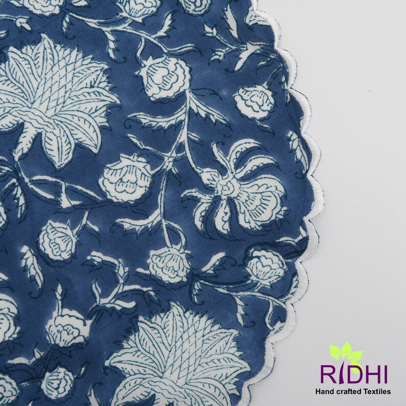 Fabricrush Blue and White Indian Floral Hand Block Printed 100% Pure Cotton Cloth Mats, Farmhouse Decor, Wedding Decor, Embroidery Mats, Gifts, Gift for her, gifts, Valentine's day, Spring, Easter