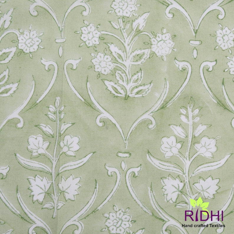 Fabricrush Pear Green and Off White Floral Indian Hand Block Floral Printed Pure Cotton Cloth Napkins, 18x18"- Cocktail Napkins, 20x20"- Dinner Napkins, Gift for her, gifts, Valentine's day, Spring, Easter