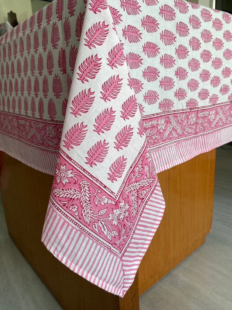 Fabricrush Taffy Pink Indian Hand Block Leaf Print 100% Pure Cotton Tablecloth Table Cover Wedding Tablecloth