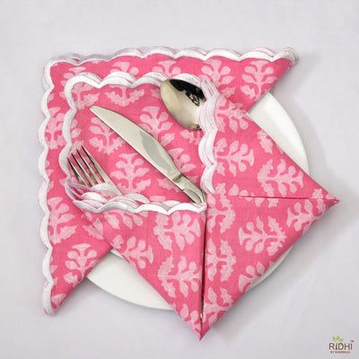 Watermelon and Lemonade Pink Indian Floral Printed Cotton Cloth Napkins Wedding Home Party Event Housewarming, 9x9"- Cocktail 20x20"- Dinner