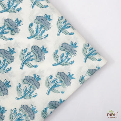 Fabricrush Carolina, Teal and Stone Blue Indian Floral Hand Block Printed Cotton Cloth Napkins, Wedding School Event Home, 18x18”-Cocktail 20x20”- Dinner
