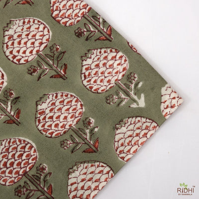 Olive Green and Cherry Red Indian Floral Hand block printed Pure Cotton Cloth Napkins, Wedding Farmhouse Home, 9x9"- Cocktail 20x20"- Dinner
