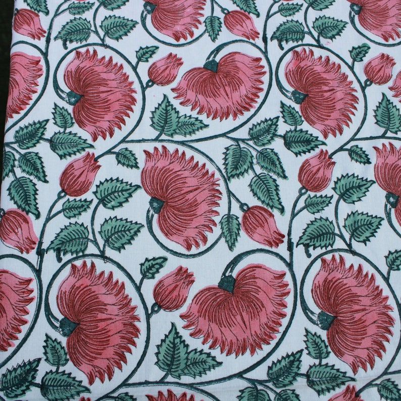 Fabricrush Coral and Turquoise Green Indian Handmade Block Floral Printed Cotton Tablecloth, Dining Table Cover for Farmhouse Wedding Party Home Decor Outdoor, Custom Table Cloth, Gift for her, gifts, Christmas decor, Christmas