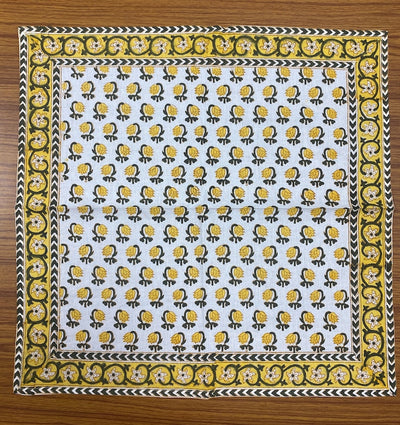 Vintage Yellow Drip Flower Indian Floral Hand Block Printed Cotton Cloth Napkins Size 20x20" Set of 4,6,12,24,48 Wedding Events Home Gifts