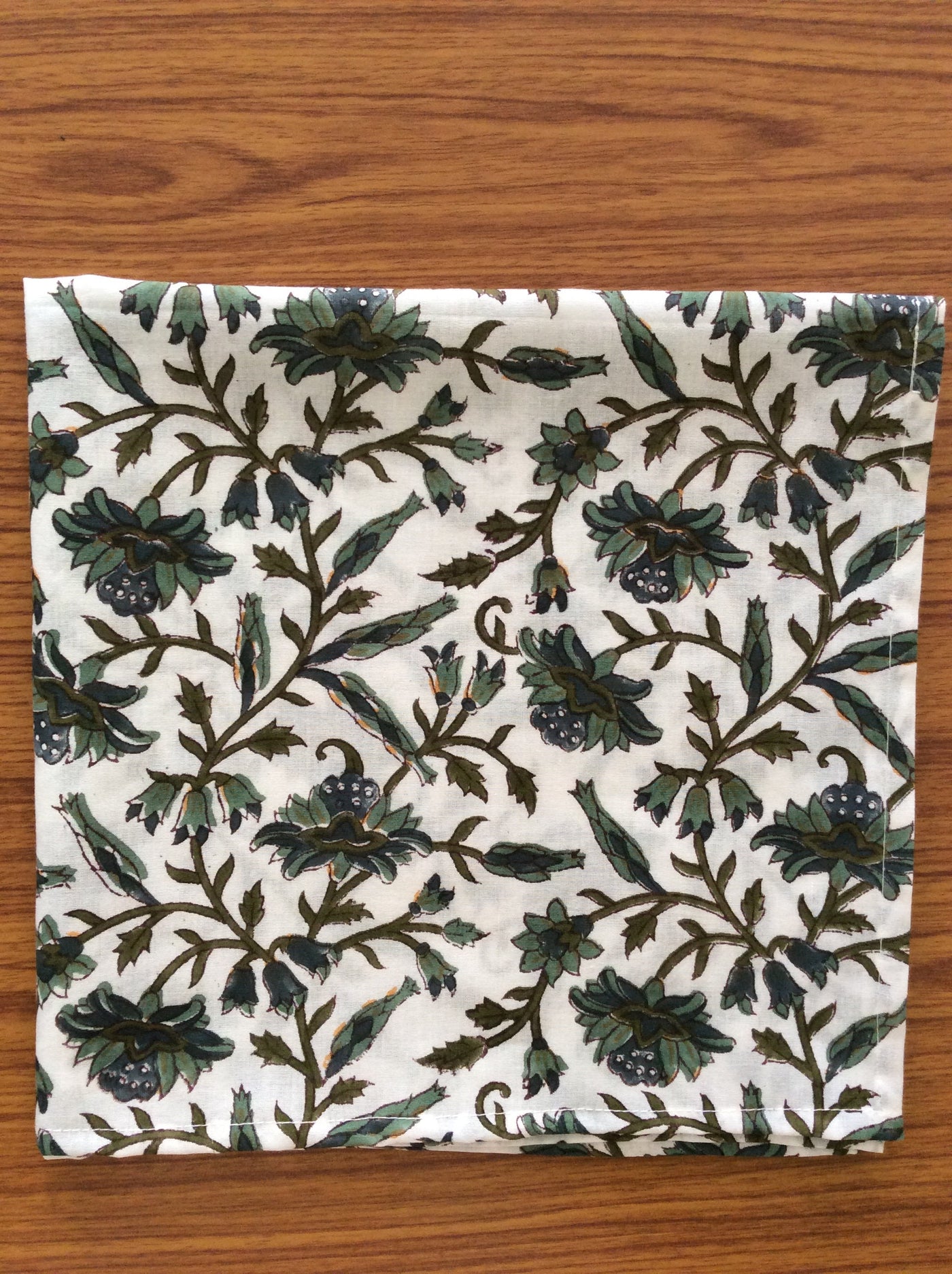 Army and Juniper Green, Peacock Blue Indian Hand Block Floral Printed Pure Cotton Cloth Napkins 18x18"- Cocktail Napkin 20x20"- Dinner Napkins