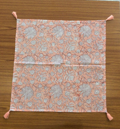 Salmon Pink and Off White Indian Hand Block Floral Printed Cotton Cloth Napkins Set Wedding Event Home Party, 9x9"- Cocktail 20x20"- Dinner