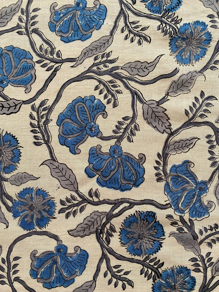 Aqua and Pigeon Blue Indian Floral Hand Block Printed Pure Cotton Cloth Napkins