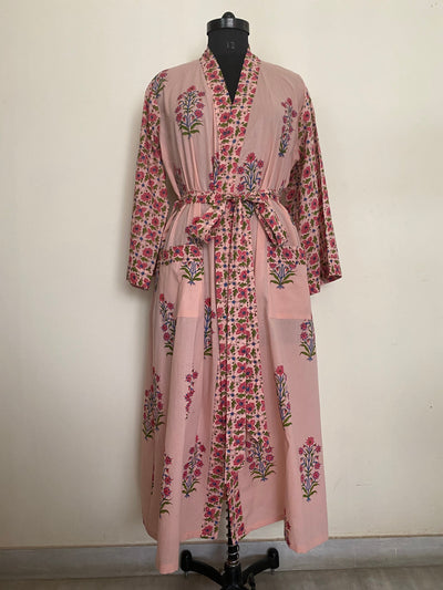 Fabricrush Peach Blossom Floral Kimono Robe Beach Wear Cotton Bath Robe Gown, , 100%Cotton Plus Size Dress