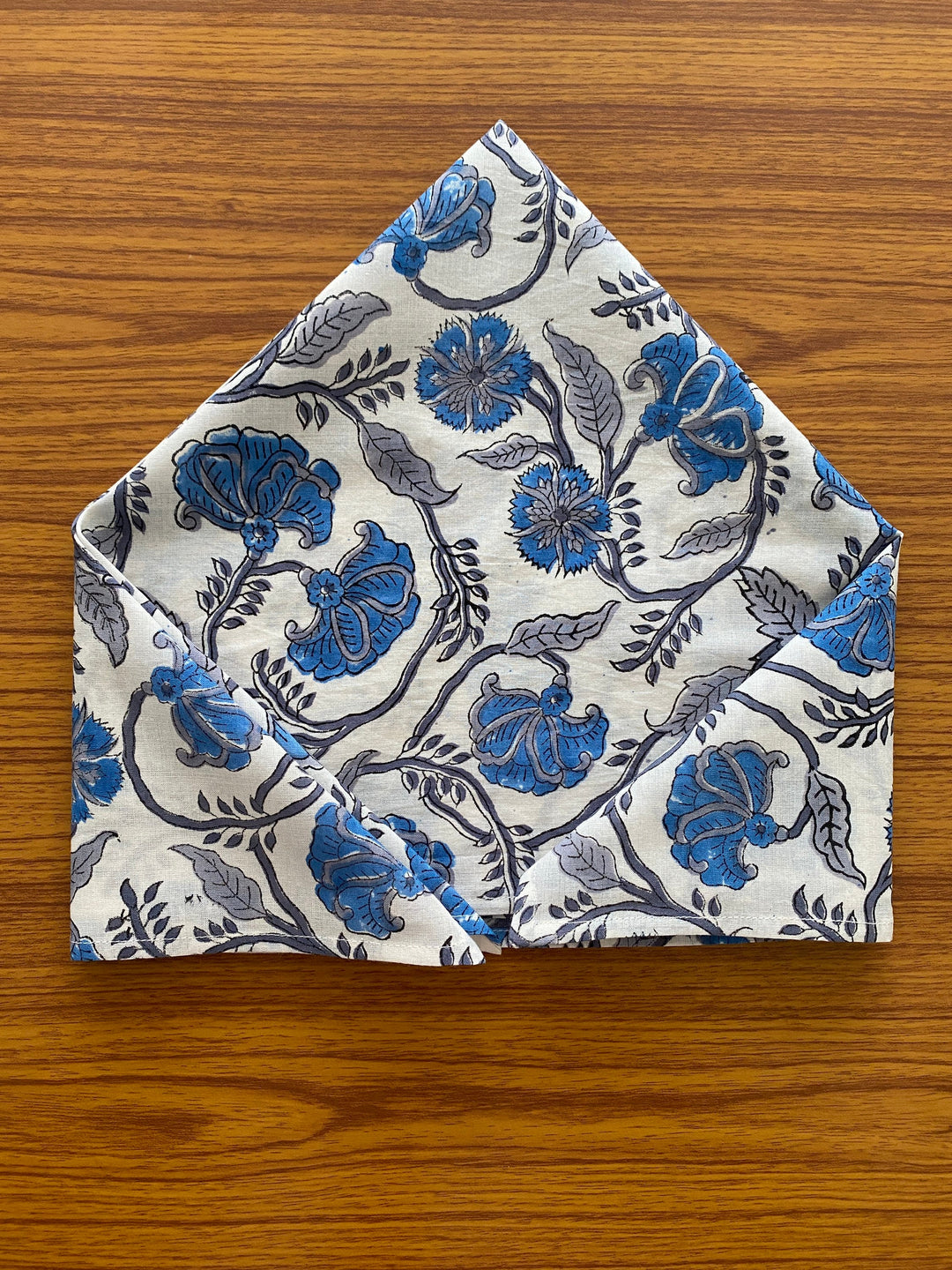 Aqua and Pigeon Blue Indian Floral Hand Block Printed Pure Cotton Cloth Napkins