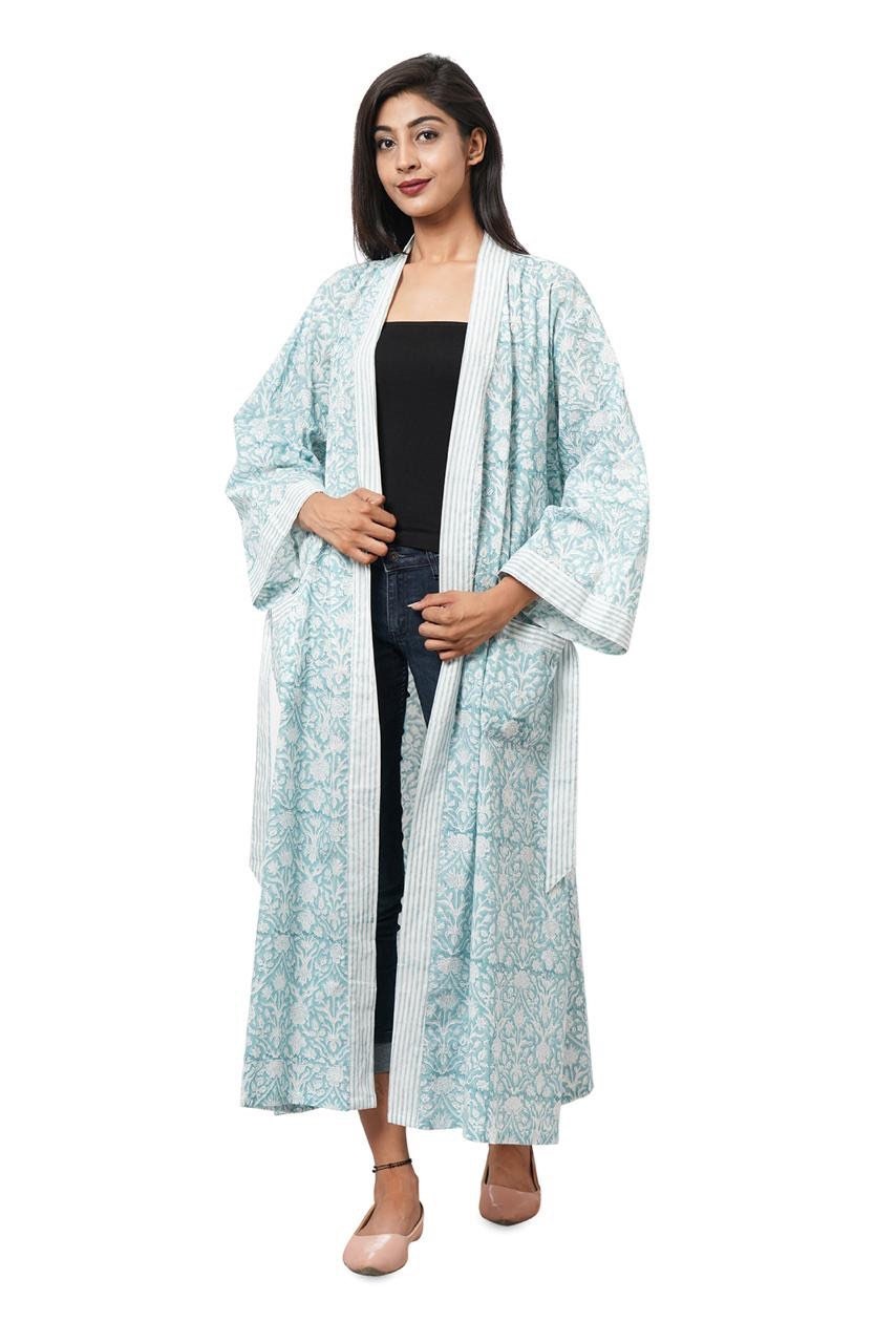 Block print Beach Wear Tunic Kaftan India Cotton Long Kaftan For Women Party Bikini Ethnic Kimono Robe Maxi Boho Plus Size Night Gown