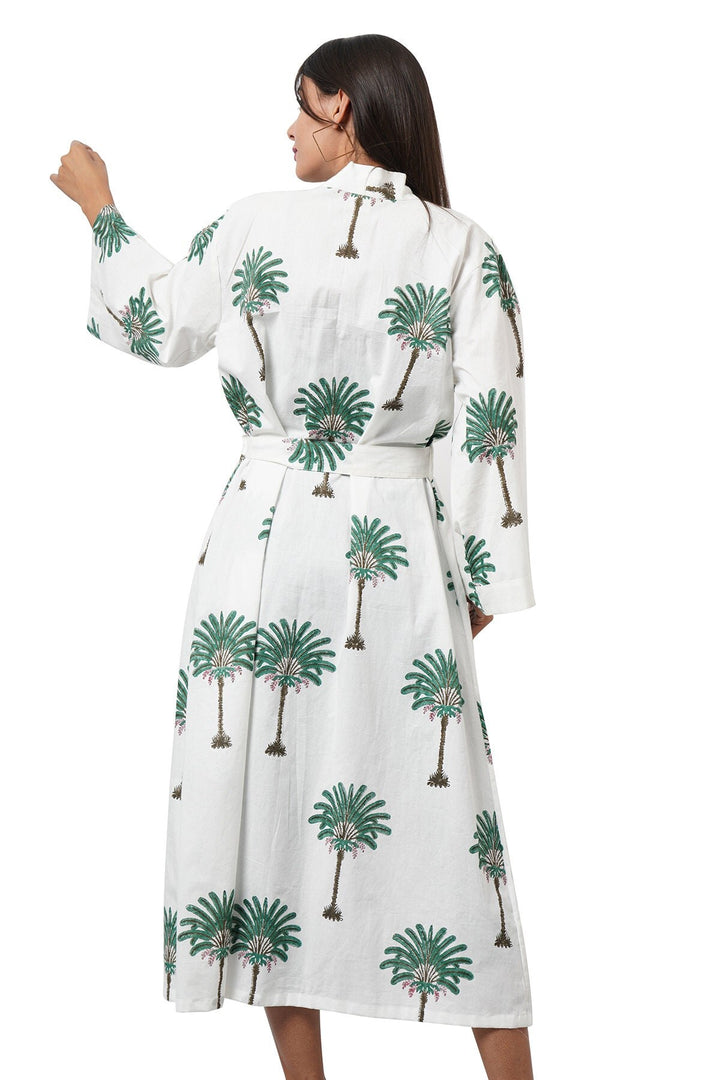 Fabricrush Hawaiian Green Palm Beach Wear, Tunic, kaftan, India Cotton Dress For Women, Bikini Cover up, Ethnic Kimono, Plus Size Robe, Delivery Gown