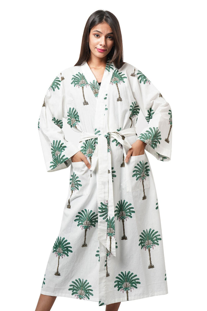 Fabricrush Hawaiian Green Palm Beach Wear, Tunic, kaftan, India Cotton Dress For Women, Bikini Cover up, Ethnic Kimono, Plus Size Robe, Delivery Gown