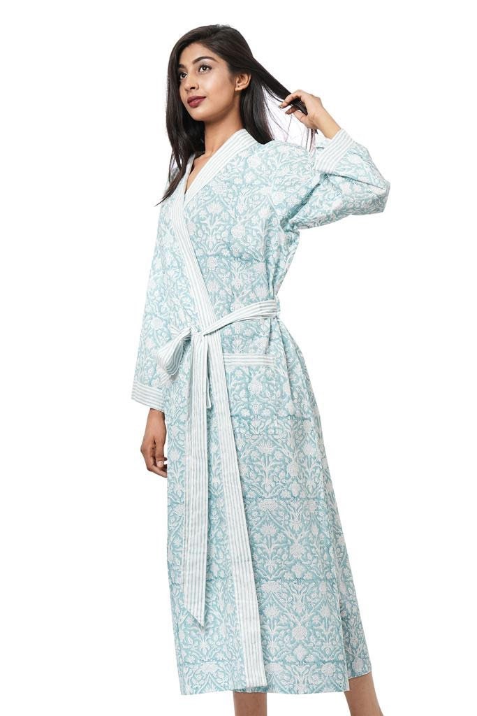 Fabricrush Block print Beach Wear Tunic Kaftan India Cotton Long Kaftan For Women Party Bikini Ethnic Kimono Robe Maxi Boho Plus Size Night Gown