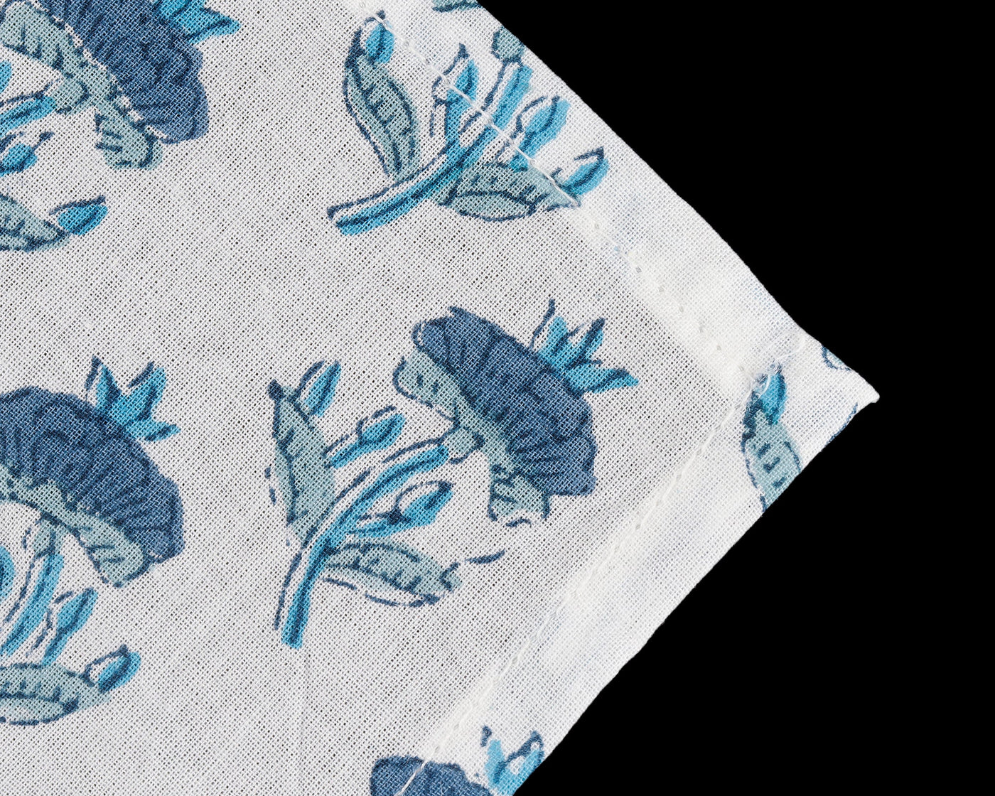 Carolina, Teal and Stone Blue Indian Floral Hand Block Printed Pure Cotton Cloth Napkins, 18x18"- Cocktail Napkins, 20x20"- Dinner Napkins