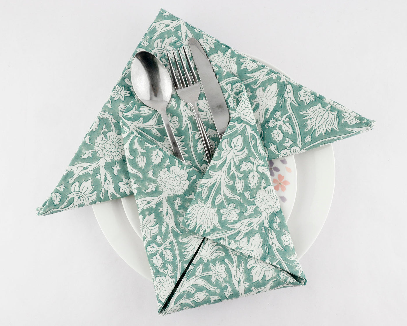 Peppermint Green Indian Floral Hand Block Printed Cotton Cloth Napkins Size  20x20 Set of 4,6,12,24,48 Wedding Party Home Decor Restaurant 