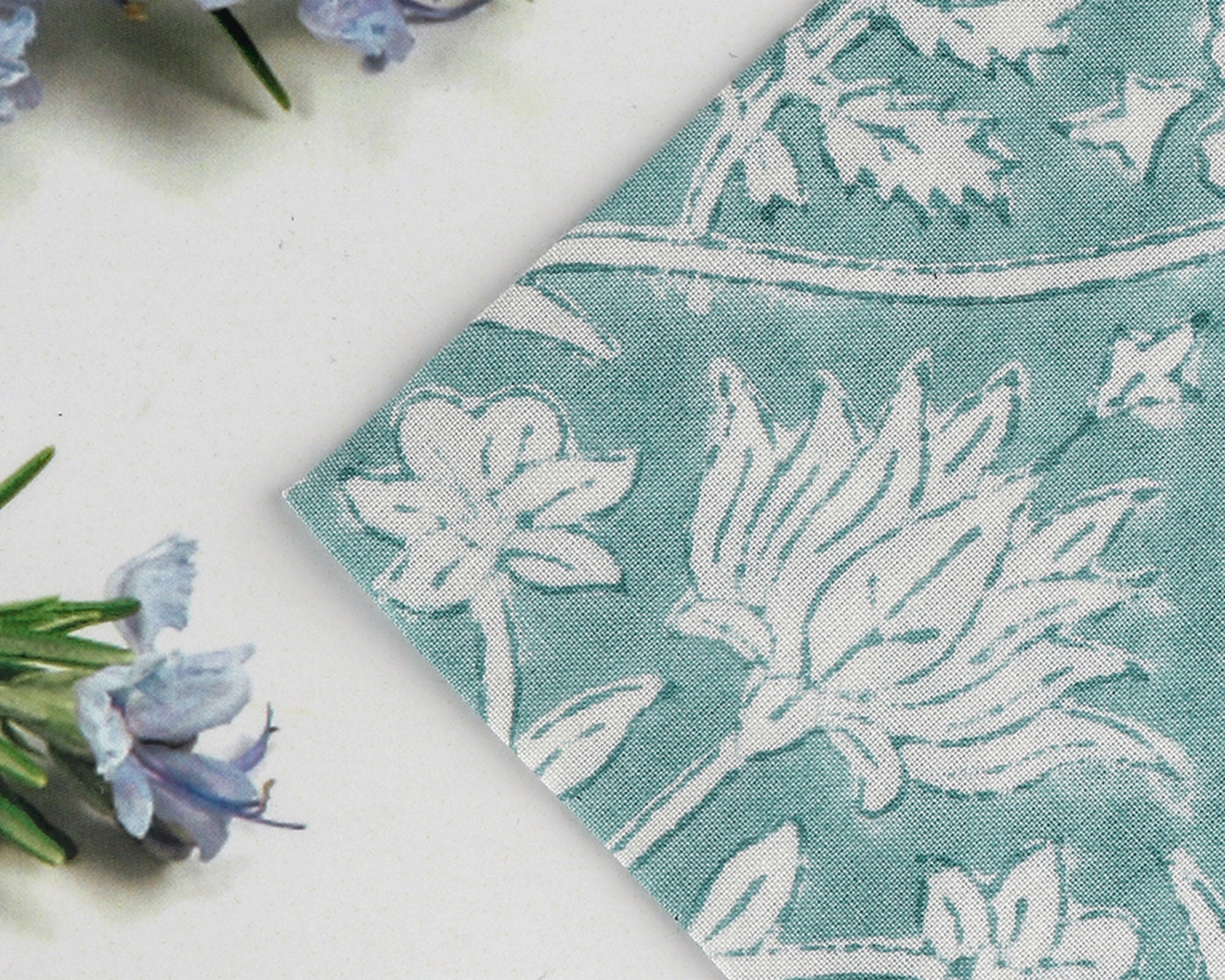 Fabricrush Teal Blue and Off White Indian Floral Hand Block Printed 100% Pure Cotton Cloth Napkins, Gifts, 18x18"Cocktail Napkins, 20x20" Dinner Napkins