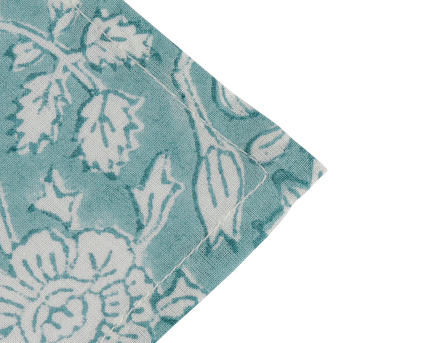 Teal Blue and Off White Indian Floral Hand Block Printed 100% Pure Cotton Cloth Napkins, Gifts, 18x18"Cocktail Napkins, 20x20" Dinner Napkins