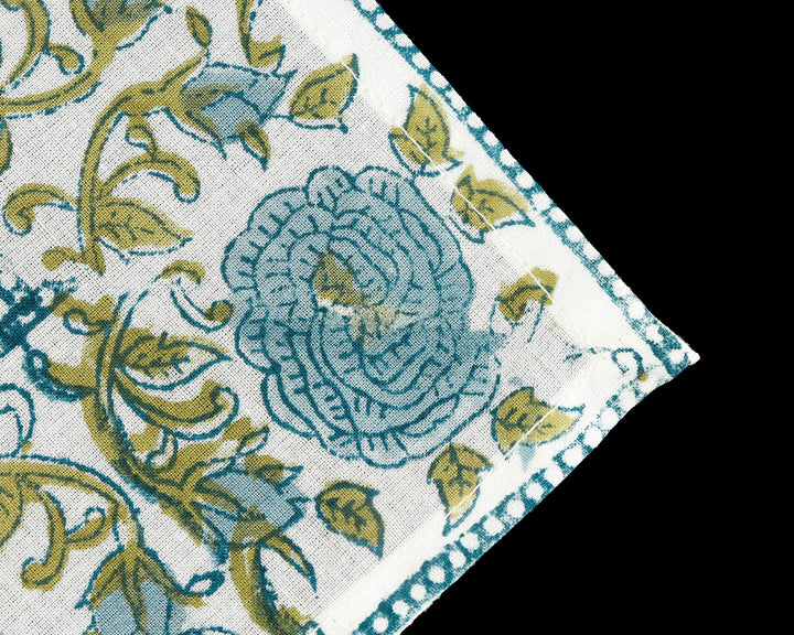 Blue Printed Size-20x20" Floral Hand Block 100% Pure Cotton Cotton Border Napkins