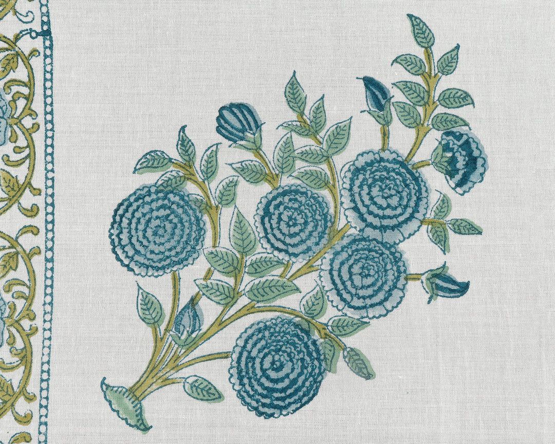 Blue Printed Size-20x20" Floral Hand Block 100% Pure Cotton Cotton Border Napkins