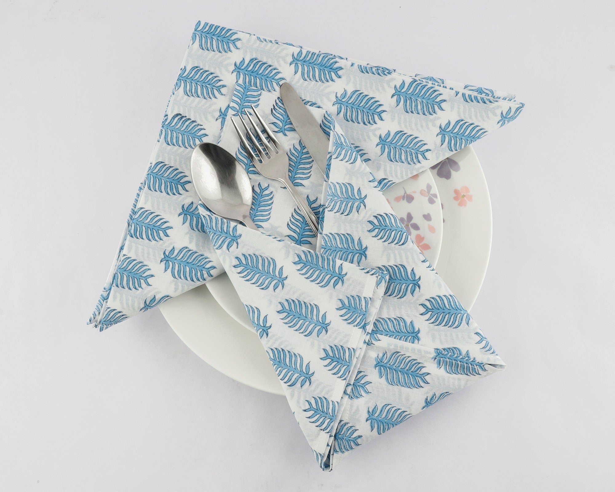 Cerulean Blue Leaf Print Napkins